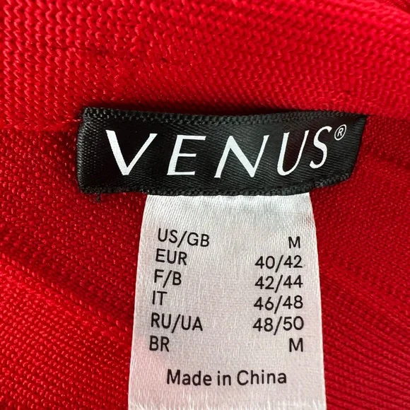 VENUS dramatic‎ Red Ruffle Bandage Bodycon Dress One Shoulder Sleeveless - Picture 11 of 13